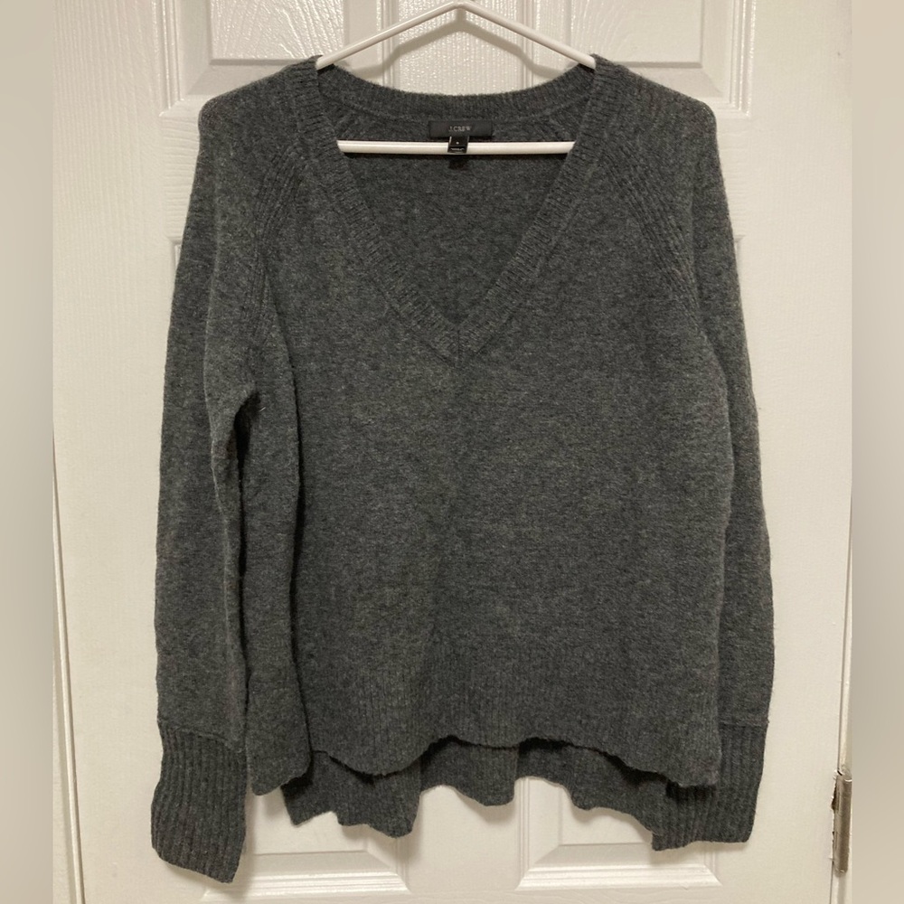 •J Crew Charcoal Gray V-Neck Women's Small Merino Wool Alpaca Blend Sweater #L
